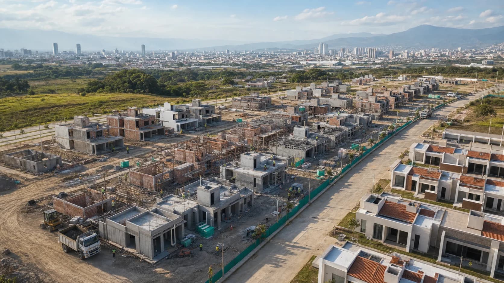 Conjunto de viviendas seriadas en proceso de construcción